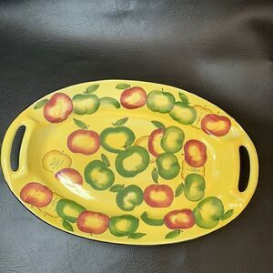 WCL Yellow Green Red Apple 2 Handles Large Heavy Serving Storing Decorating Tray